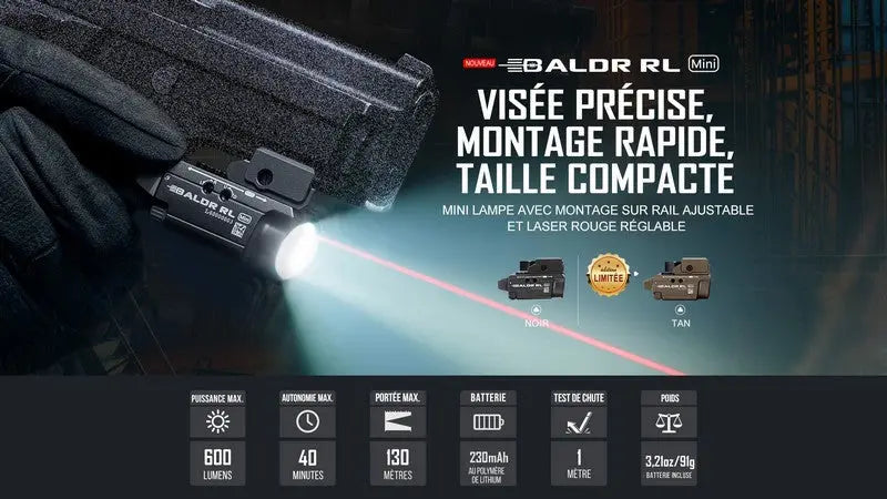 Lampe Torche Olight BALDR RL Mini – 600 Lumens – Laser Rouge - NYCTALOPE