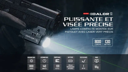 Lampe Torche Olight BALDR S – 800 Lumens – Laser Vert - NYCTALOPE