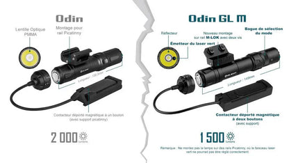 Lampe Torche Olight Odin GL M – 1500 Lumens – Fixation M-LOK et Switch – Laser Vert - NYCTALOPE
