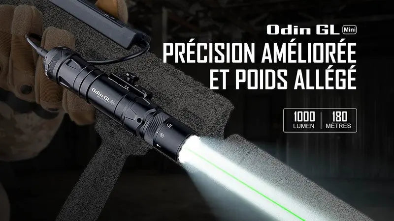 Lampe Torche Olight Odin GL Mini – 1000 Lumens – Fixation Picatinny et Switch – Laser Vert  NYCTALOPE  