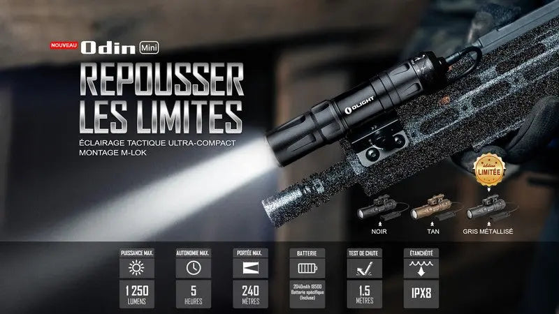 Lampe Torche Olight Odin Mini – 1250 Lumens – Fixation M-LOK et Switch - NYCTALOPE