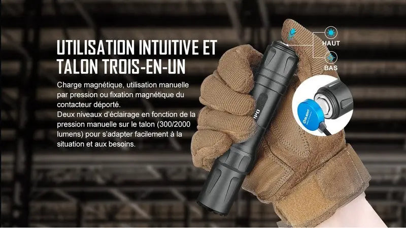 Lampe Torche Olight Odin – 2000 Lumens – Fixation Picatinny et Switch - NYCTALOPE