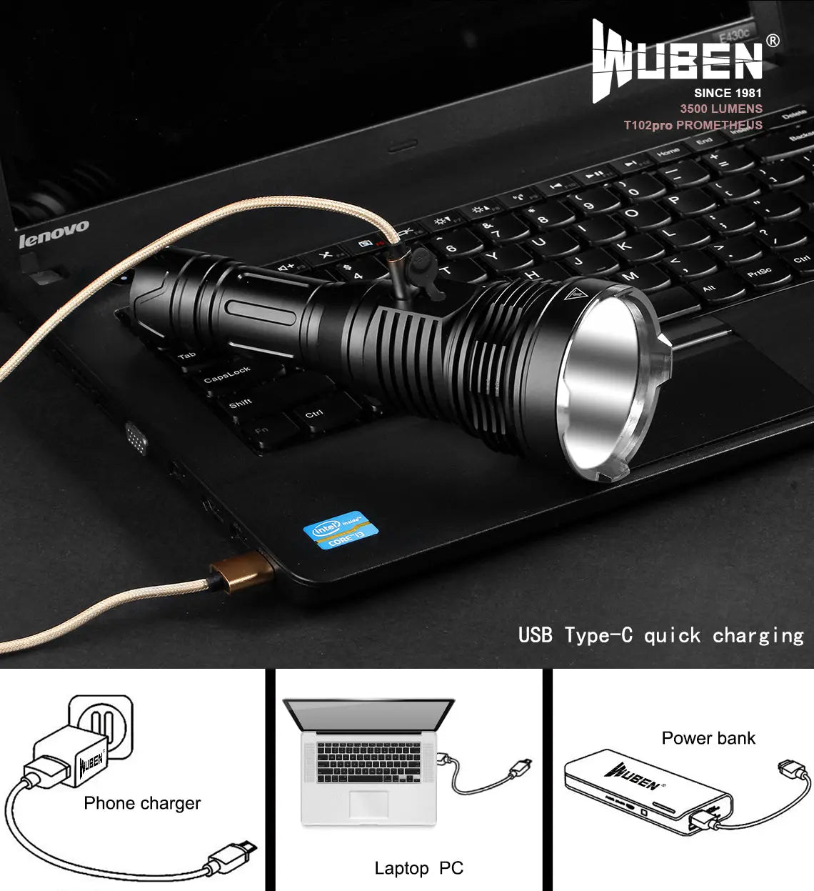 Lampe Torche Rechargeable Wuben T102Pro – 3500 Lumens - NYCTALOPE