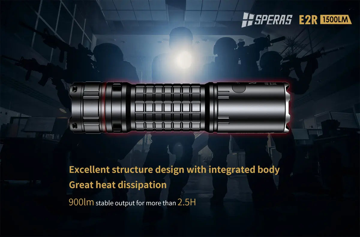 Lampe Torche Speras E2R – 1500 Lumens tactique et rechargeable - NYCTALOPE
