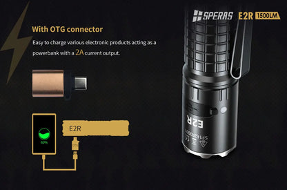 Lampe Torche Speras E2R – 1500 Lumens tactique et rechargeable - NYCTALOPE
