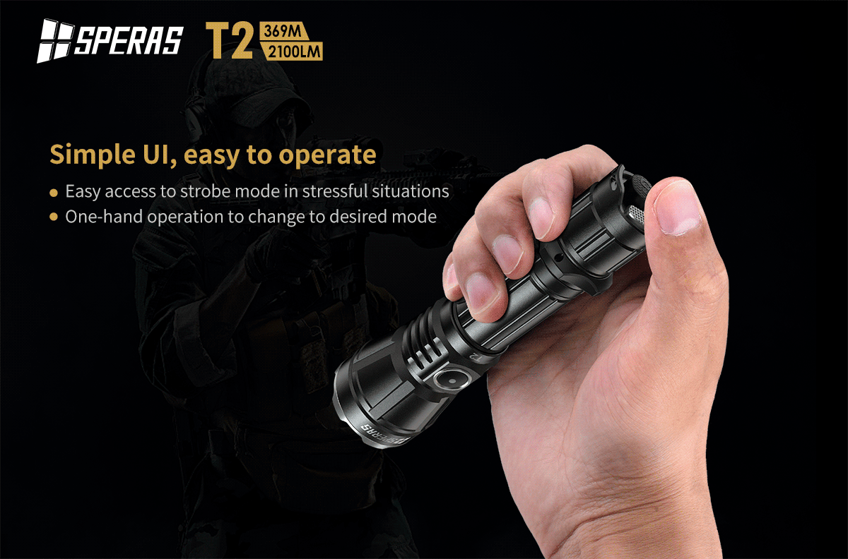 Lampe Torche Speras T2 – 2100 Lumens tactique et rechargeable - NYCTALOPE