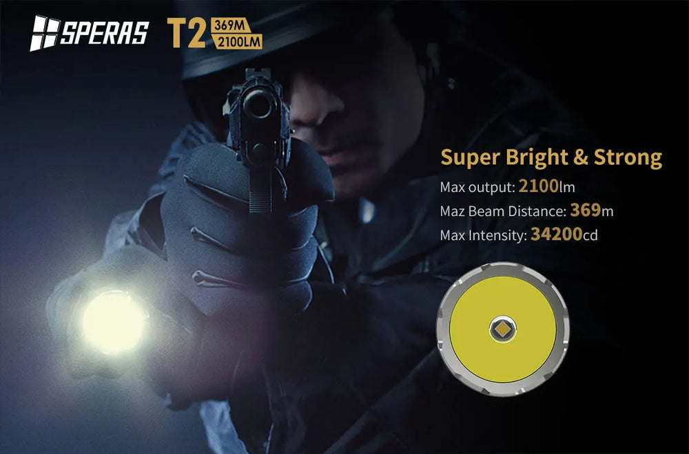 Lampe Torche Speras T2 – 2100 Lumens tactique et rechargeable - NYCTALOPE