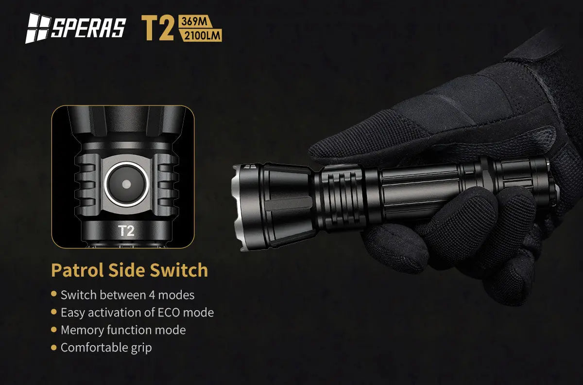 Lampe Torche Speras T2 – 2100 Lumens tactique et rechargeable - NYCTALOPE