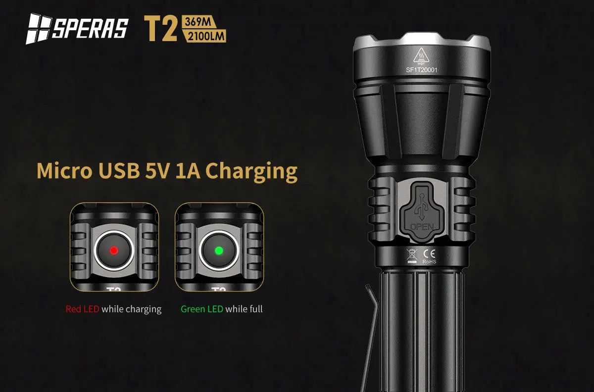 Lampe Torche Speras T2 – 2100 Lumens tactique et rechargeable - NYCTALOPE
