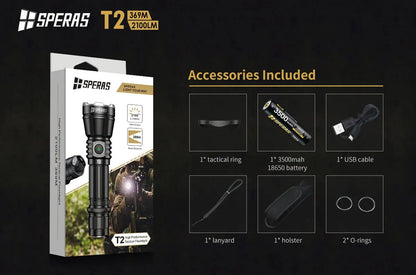 Lampe Torche Speras T2 – 2100 Lumens tactique et rechargeable - NYCTALOPE