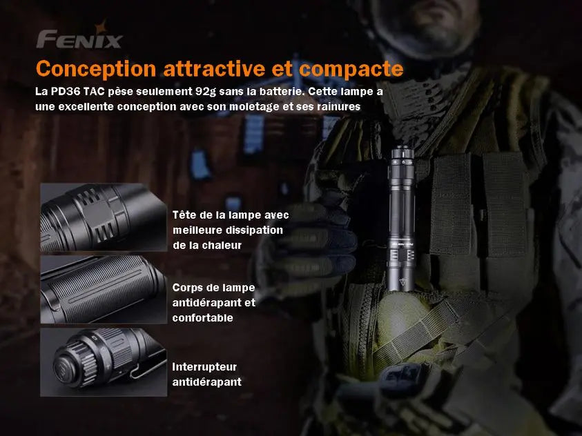 Lampe Torche Tactique Fenix PD36TAC – 3000 Lumens  NYCTALOPE  