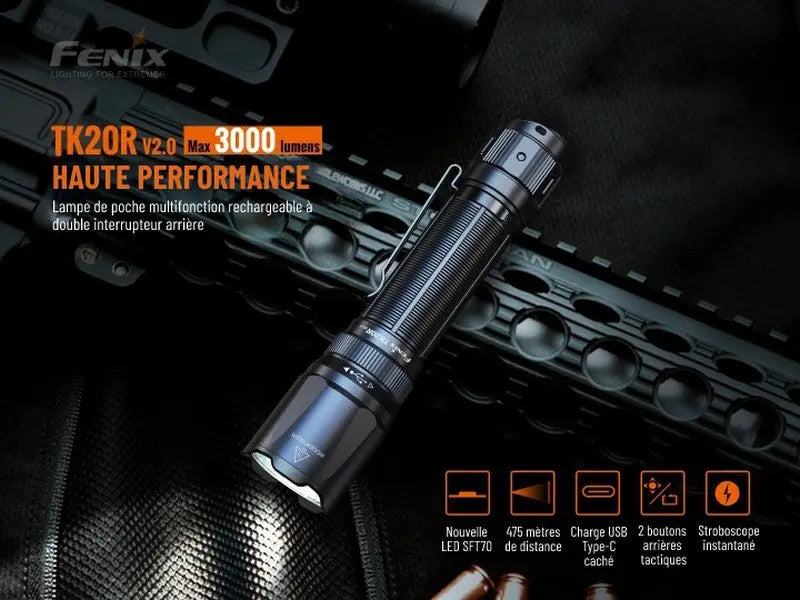 Lampe Torche Tactique Fenix TK20R V2.0 – 3000 Lumens - Rechargeable  NYCTALOPE  