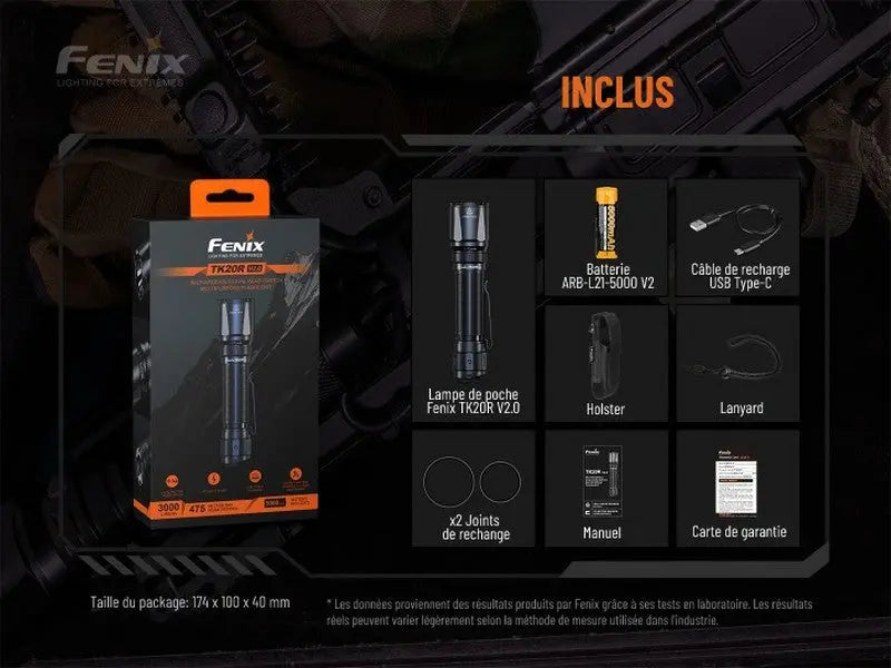 Lampe Torche Tactique Fenix TK20R V2.0 – 3000 Lumens - Rechargeable  NYCTALOPE  