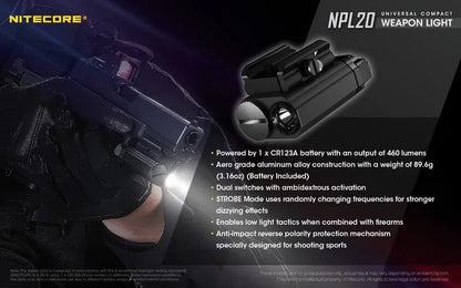Lampe Torche pour arme Nitecore NPL20 – 460 Lumens  NYCTALOPE  