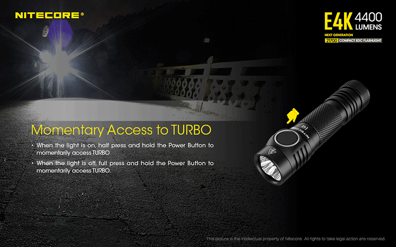 Lampe de poche Nitecore E4K - 4400 Lumens  NYCTALOPE  