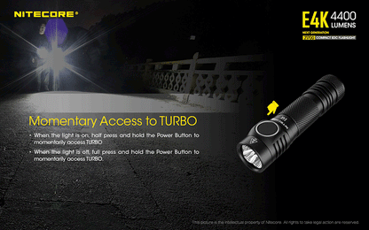 Lampe de poche Nitecore E4K - 4400 Lumens  NYCTALOPE  