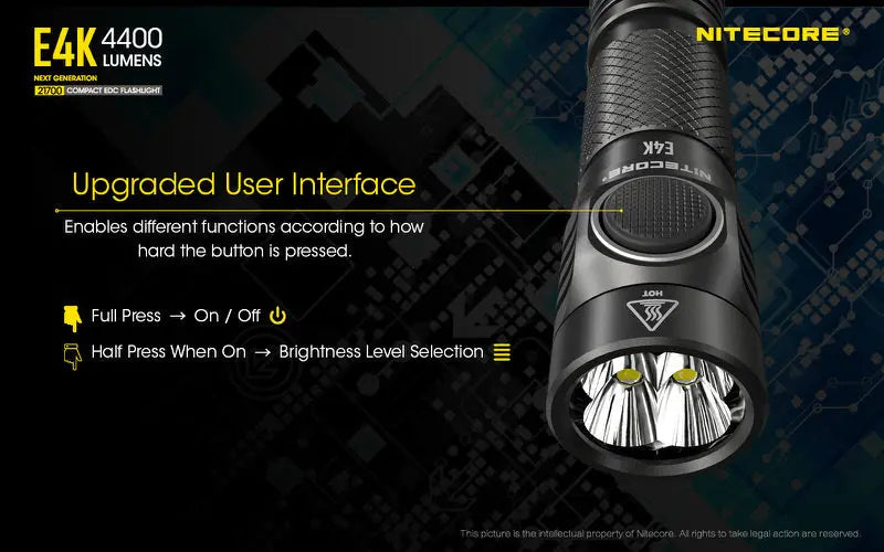 Lampe de poche Nitecore E4K - 4400 Lumens  NYCTALOPE  