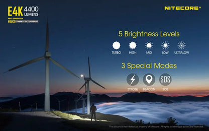 Lampe de poche Nitecore E4K - 4400 Lumens  NYCTALOPE  