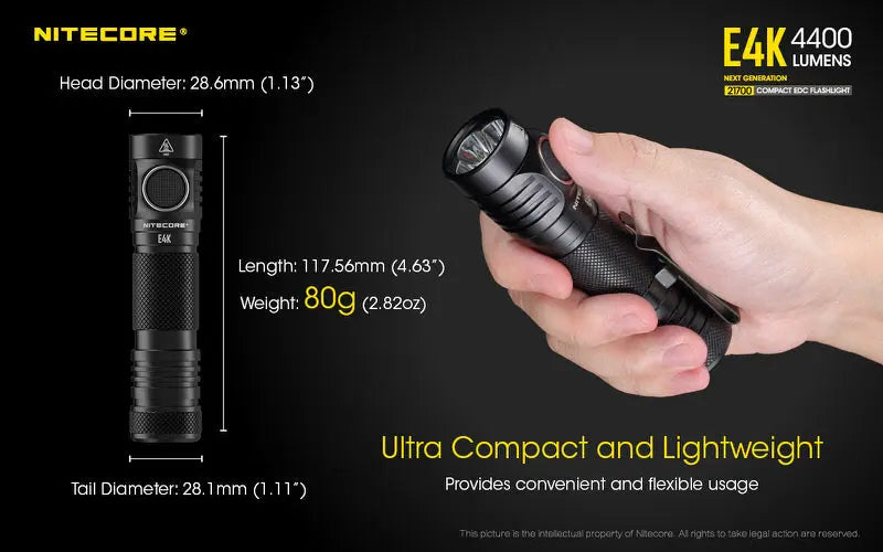 Lampe de poche Nitecore E4K - 4400 Lumens  NYCTALOPE  