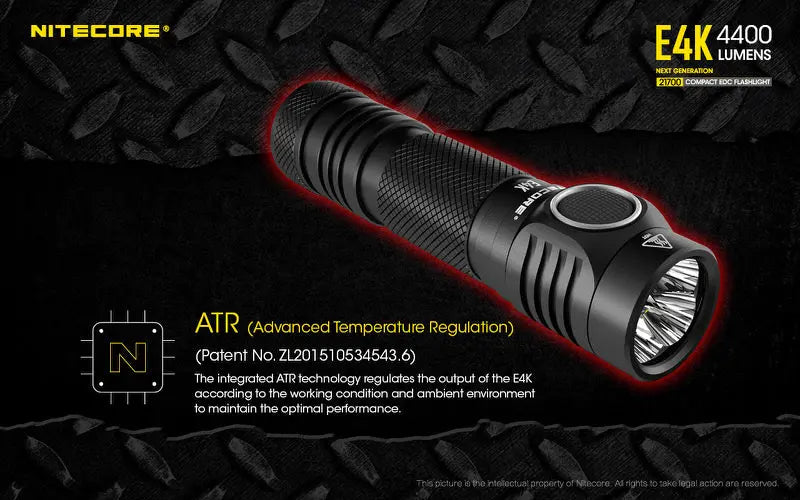 Lampe de poche Nitecore E4K - 4400 Lumens  NYCTALOPE  