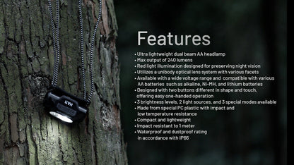 Lampe Frontale Nitecore HA11 – 240 Lumens – Lumière rouge  NYCTALOPE  