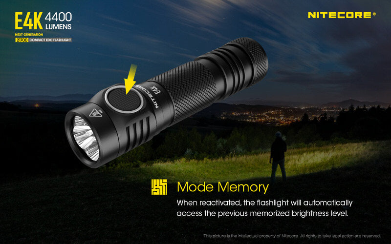 Lampe de poche Nitecore E4K - 4400 Lumens batterie 21700 incluse