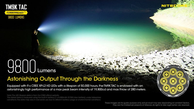 Lampe Torche Nitecore TM9K TAC – 9800 Lumens – Tactique et Rechargeable  NYCTALOPE  