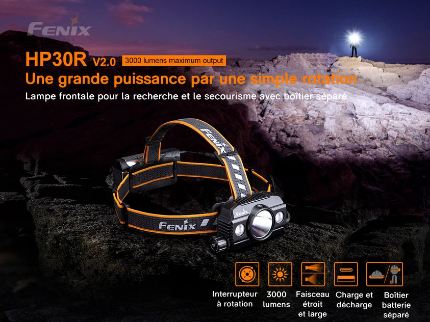 Lampe Frontale Rechargeable Fenix HP30R V2.0 – 3000 Lumens - NYCTALOPE