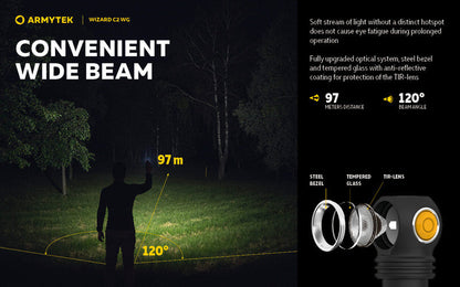 Lampe Frontale Armytek Wizard C2 WG – 1020 Lumens Warm / 400 Lumens Vert  NYCTALOPE  