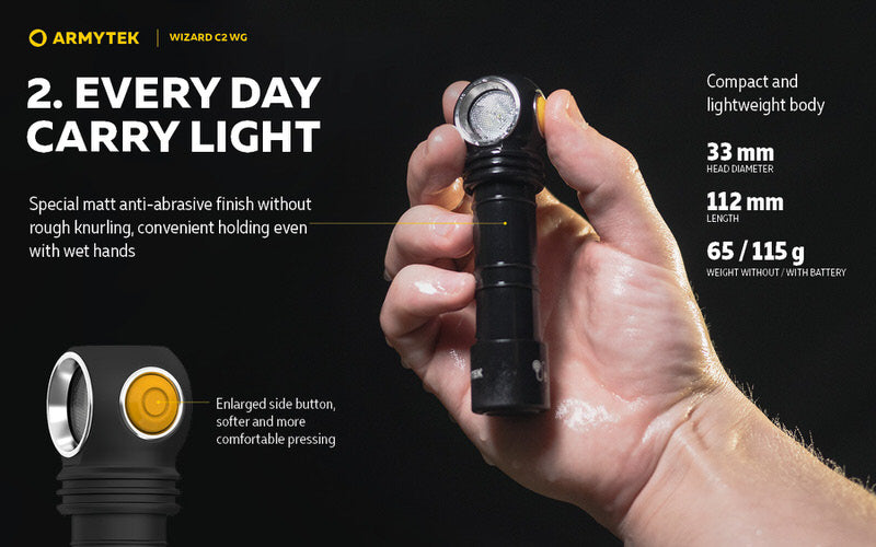 Lampe Frontale Armytek Wizard C2 WG – 1100 Lumens White / 400 Lumens Vert  NYCTALOPE  