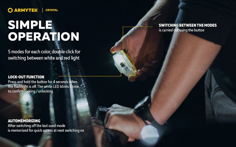 Lampe Armytek Crystal – 150 Lumens Blanc + 30 Lumens Rouge  NYCTALOPE  