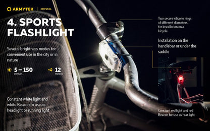 Lampe Armytek Crystal – 150 Lumens Blanc + 30 Lumens Rouge  NYCTALOPE  