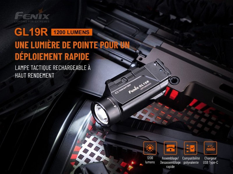 Lampe pour arme Fenix GL19R – 1200 Lumens  NYCTALOPE  