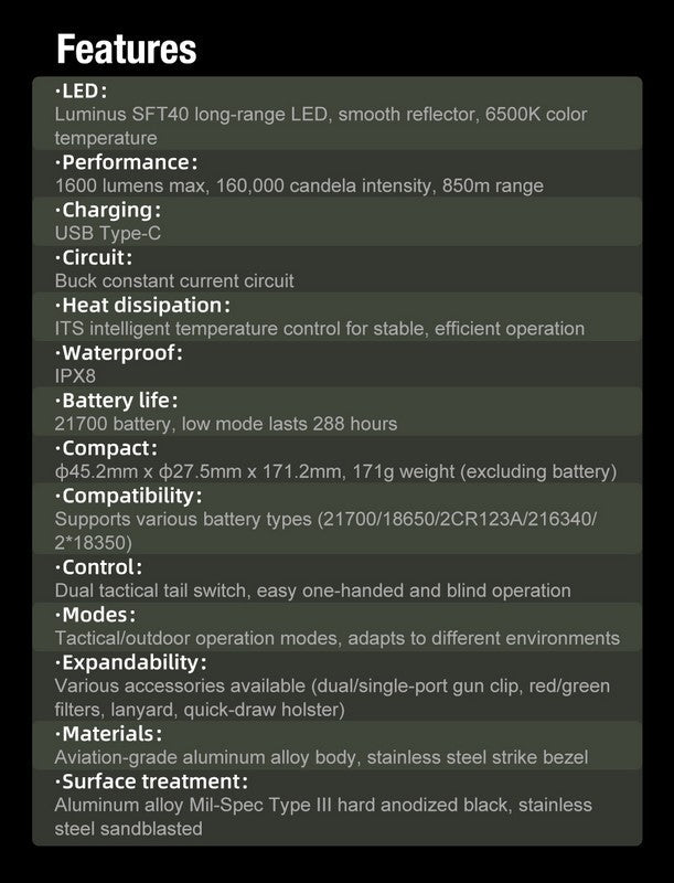 Lampe Torche Klarus XT12GT PRO – 1600 Lumens - Tactique et rechargeable  NYCTALOPE  