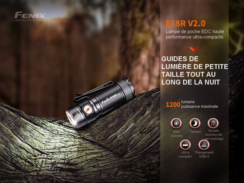Lampe Torche Fenix E18R V2.0 – 1200 Lumens  NYCTALOPE  