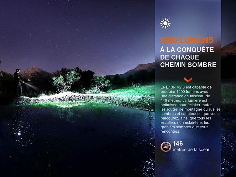 Lampe Torche Fenix E18R V2.0 – 1200 Lumens  NYCTALOPE  
