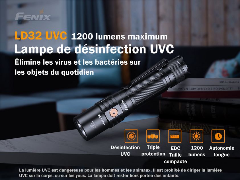 Lampe Torche Fenix LD32 UVC – 1200 Lumens – Désinfection UVC