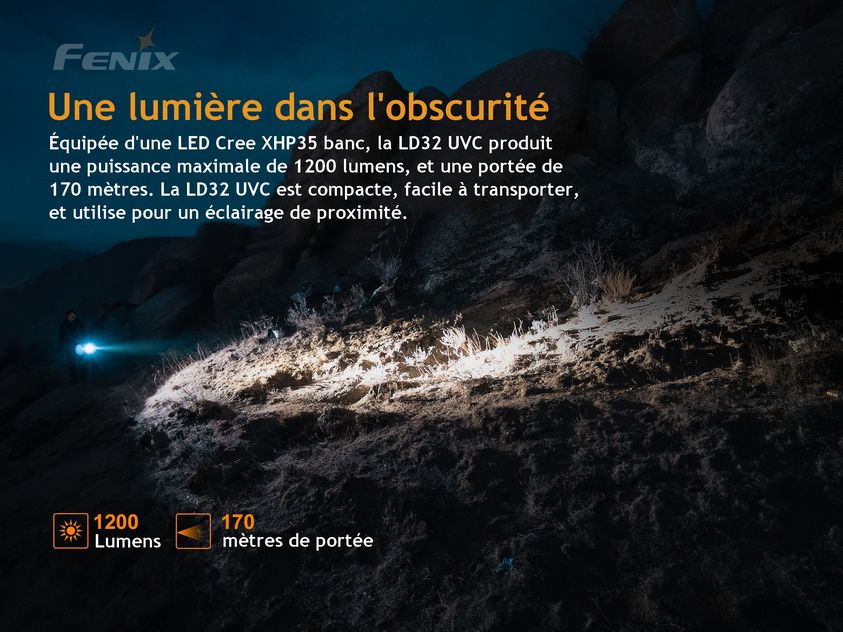 Lampe Torche Fenix LD32 UVC – 1200 Lumens – Désinfection UVC