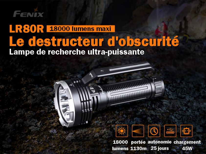 Lampe Torche Fenix LR80R – 18000 Lumens - Rechargeable - NYCTALOPE