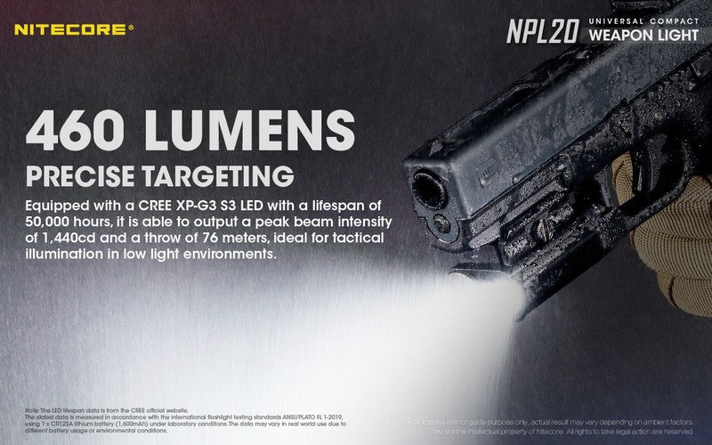 Lampe Torche pour arme Nitecore NPL20 – 460 Lumens