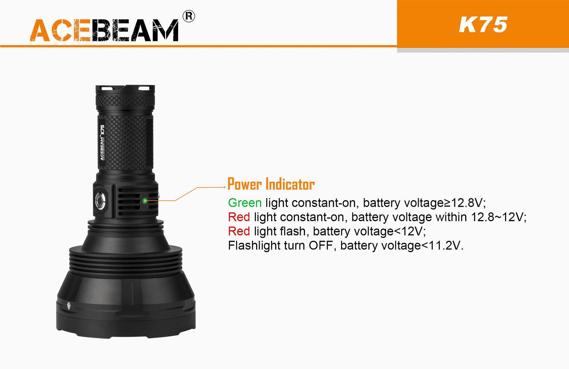 Lampe Torche Acebeam K75 – 6300 Lumens – Portée 2500 mètres  NYCTALOPE  