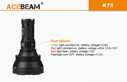 Lampe Torche Acebeam K75 – 6300 Lumens – Portée 2500 mètres  NYCTALOPE  