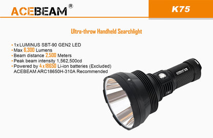 Lampe Torche Acebeam K75 – 6300 Lumens – Portée 2500 mètres  NYCTALOPE  