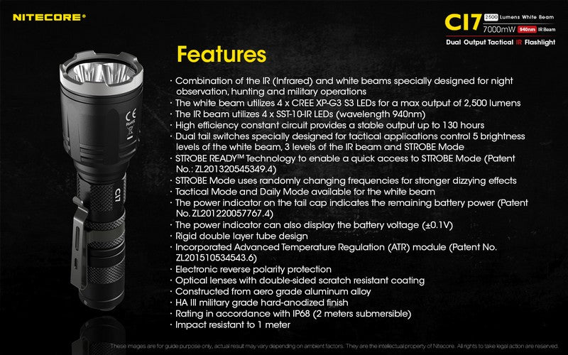 Lampe Torche Nitecore CI7 – 2500 Lumens + 7W Infrarouge