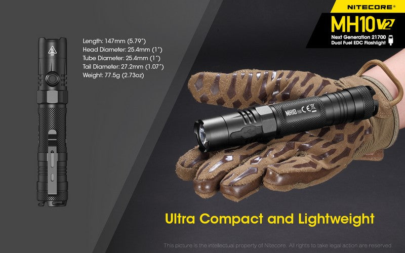 Lampe Torche Nitecore MH10 V2 – 1200 Lumens - Rechargeable