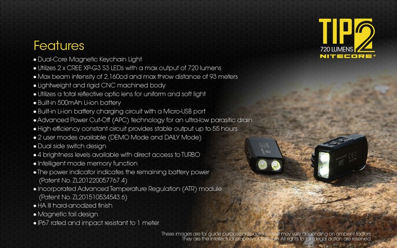 Lampe Nitecore TIP2 - 720 Lumens - Rechargeable