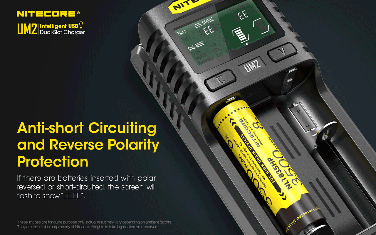 Chargeur Nitecore Intelligent USB UM2 pour batteries Li-ion, IMR, LifePO4, Ni-MH, Ni-Cd  NYCTALOPE  