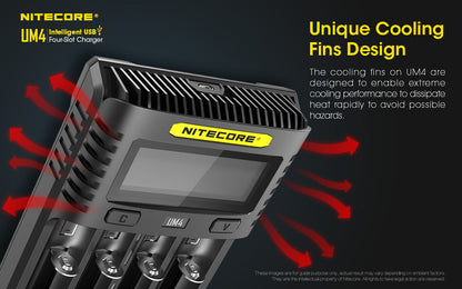 Chargeur Nitecore Intelligent USB UM4 pour batteries Li-ion, IMR, LifePO4, Ni-MH, Ni-Cd  NYCTALOPE  