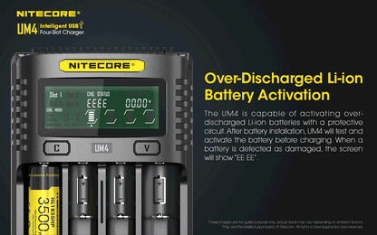 Chargeur Nitecore Intelligent USB UM4 pour batteries Li-ion, IMR, LifePO4, Ni-MH, Ni-Cd  NYCTALOPE  