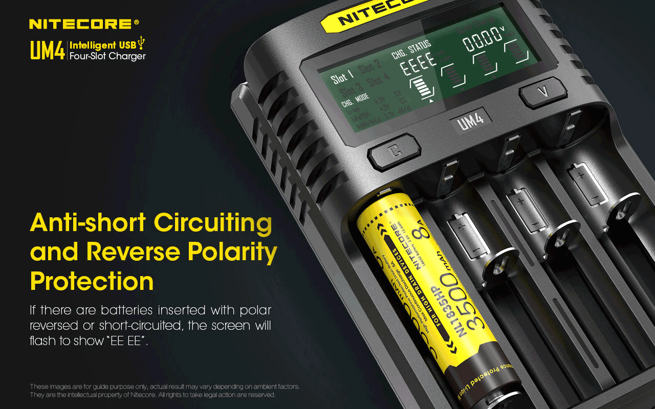 Chargeur Nitecore Intelligent USB UM4 pour batteries Li-ion, IMR, LifePO4, Ni-MH, Ni-Cd  NYCTALOPE  